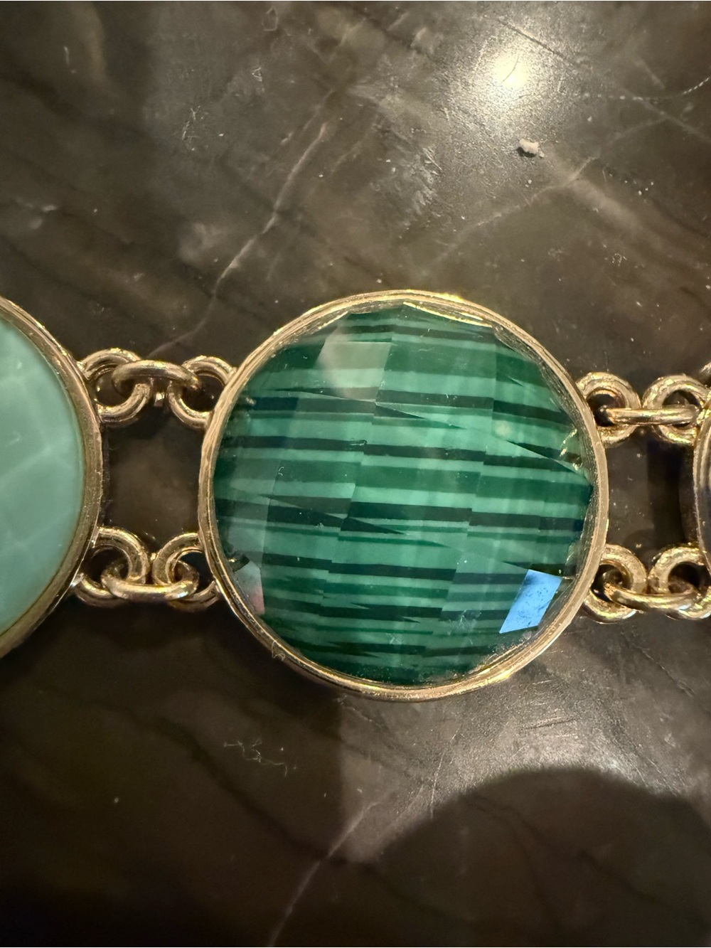 New kate spade Gold-Tone Bracelet with Blue and Aqua Round Stones. - Picture 3 of 9
